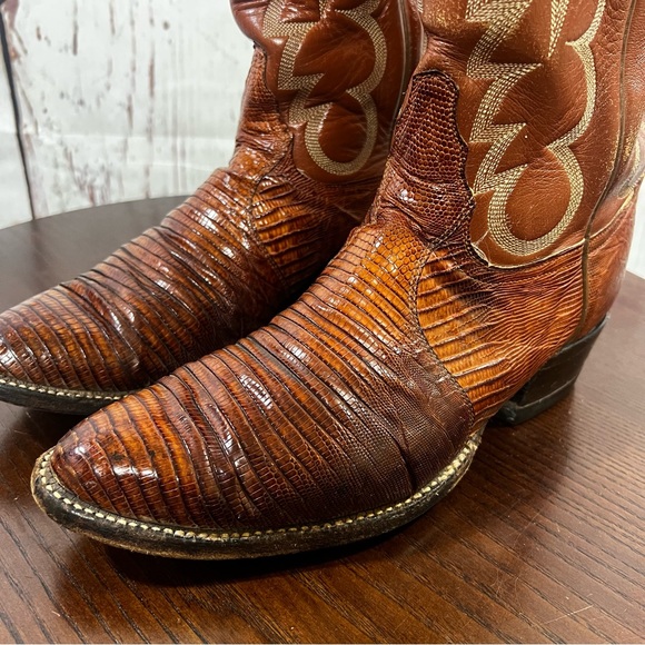 TONY LAMA EXOTIC Croc/Lizard vintage Men's Brown Western Leather Cowboy Boots 9D - Picture 10 of 17